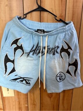Hellstar Light Blue Athletic Shorts with Graphic Print